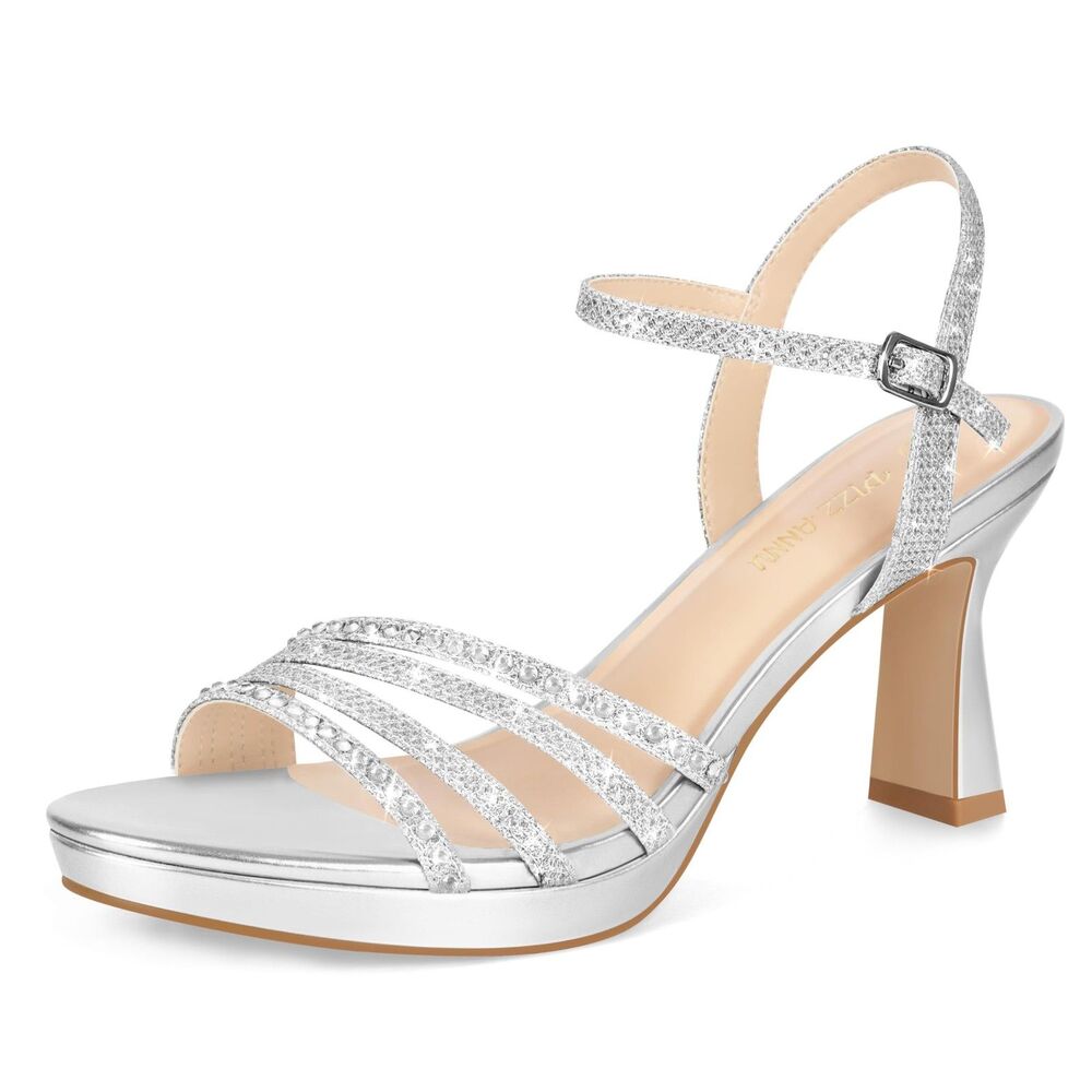 Rhinestone Platform Heeled Sandals (Size 9)